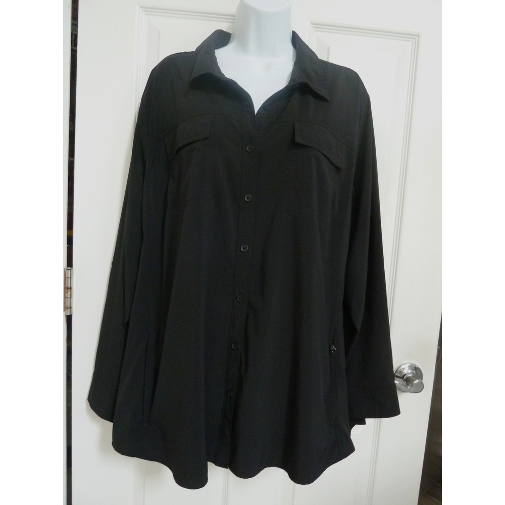 Lands' End Women Plus 2X 20W-22W Black Fishing Shirt Vented Roll-Tab Hiking